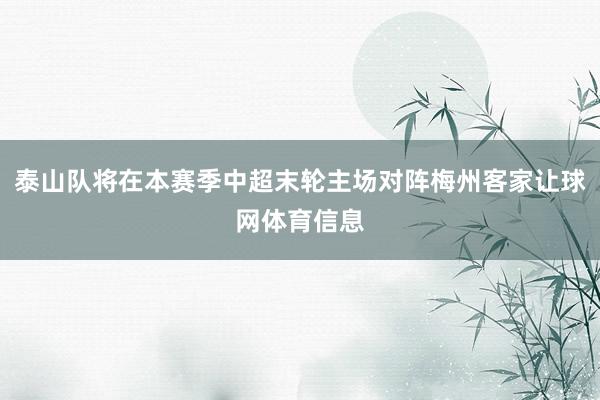 泰山队将在本赛季中超末轮主场对阵梅州客家让球网体育信息
