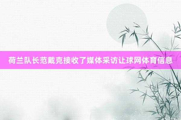 荷兰队长范戴克接收了媒体采访让球网体育信息