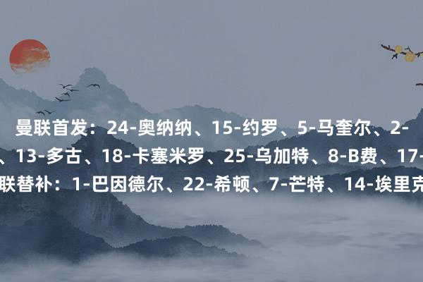 曼联首发：24-奥纳纳、15-约罗、5-马奎尔、2-林德洛夫、3-马兹拉维、13-多古、18-卡塞米罗、25-乌加特、8-B费、17-加纳乔、9-霍伊伦曼联替补：1-巴因德尔、22-希顿、7-芒特、14-埃里克森、16-阿玛德-迪亚洛、23-卢克-肖、37-梅努、41-阿玛斯、55-弗雷德里克森、80-卡马森、85-曼塔托毕巴首发：13-阿吉雷萨瓦拉、17-贝尔奇切、14-乌奈-努涅斯、5-耶雷-