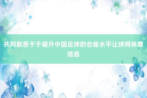 共同勤恳于于擢升中国足球的合座水平让球网体育信息